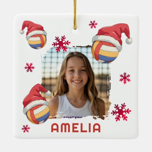 Volleyball Santa Hat Name Photo Christmas  Keramisch Ornament (Achterkant)