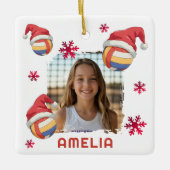 Volleyball Santa Hat Name Photo Christmas  Keramisch Ornament (Voorkant)