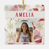Volleyball Santa Hat Name Photo Christmas   Keramisch Ornament (Voorkant)