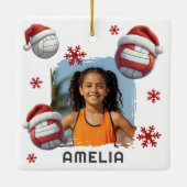 Volleyball Santa Hat Name Photo Christmas Keramisch Ornament (Achterkant)