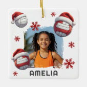 Volleyball Santa Hat Name Photo Christmas Keramisch Ornament (Voorkant)