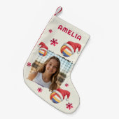 Volleyball Santa Hat Name Photo Christmas Kleine Kerstsok (Voorkant (Hangend))