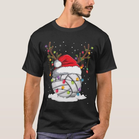 Volleyball Santa Hat Reindeer kerstlampje Fun T-shirt (Voorkant)