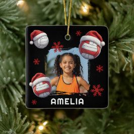Volleyball Santa-hoed Naam Foto Kerstmis  Keramisch Ornament