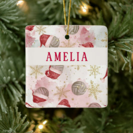 Volleyball Santa-hoed Naam Kerstmis   Keramisch Ornament