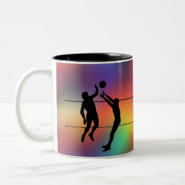 Volleyball Silhouette Players and Ball personalize Tweekleurige Koffiemok