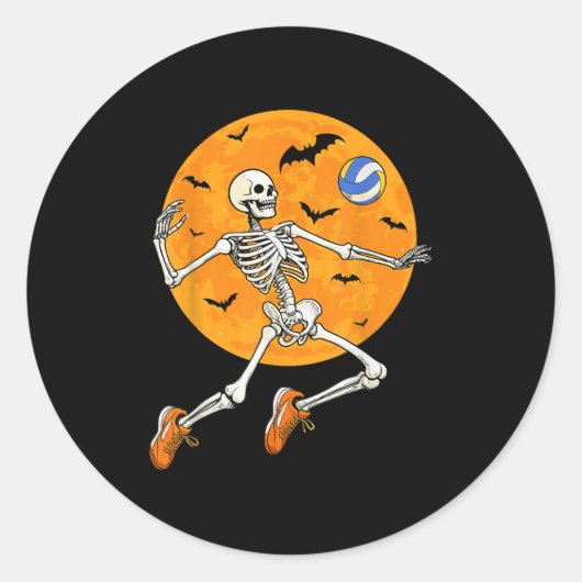 Volleyball Skeleton Soky Boys Halloween Volleyball Ronde Sticker (Voorkant)