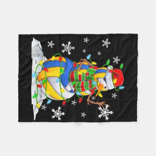 Volleyball Snowman Christmas Tree Lights Xma Fleece Deken (Voorkant (Horizontaal))