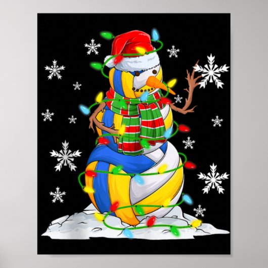 Volleyball Snowman Christmas Tree Lights Xma T Shi Poster (Voorkant)