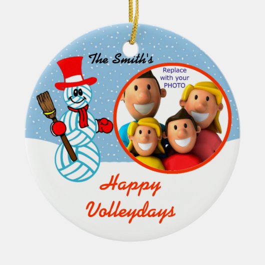 Volleyball Snowman Family Photo Ornament (Voorkant)