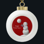 Volleyball Snowman Keramische Bal Ornament<br><div class="desc">Wat een dikke taart is deze schattige sneeuwman... ...  een geweldige versiering om de kerstboom te versieren voor elke sportliefhebber.</div>