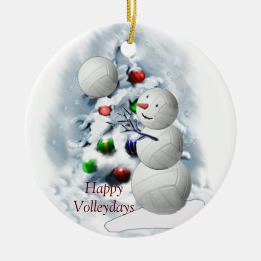Volleyball Snowman Kerstmis Keramisch Ornament (Voorkant)