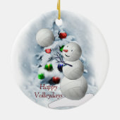 Volleyball Snowman Kerstmis Keramisch Ornament (Achterkant)