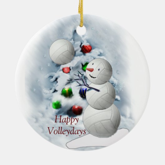 Volleyball Snowman Kerstmis Keramisch Ornament (Achterkant)
