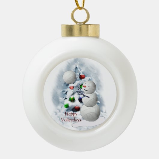 Volleyball Snowman Kerstmis Keramische Bal Ornament (Voorkant)