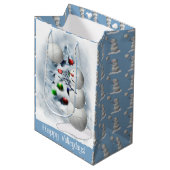 Volleyball Snowman Kerstmis Medium Cadeauzakje (Voorkant Gekanteld)