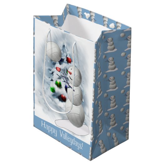 Volleyball Snowman Kerstmis Medium Cadeauzakje (Voorkant Gekanteld)