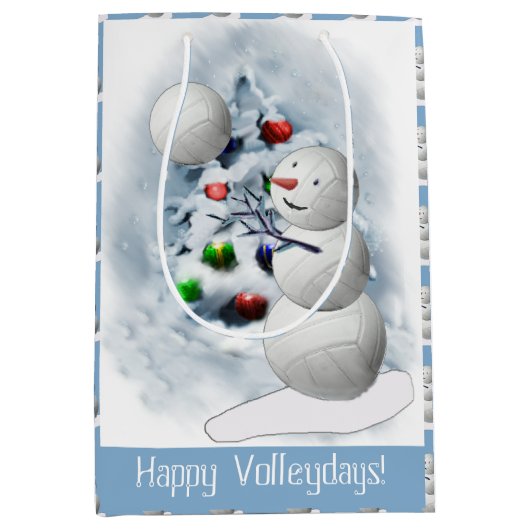 Volleyball Snowman Kerstmis Medium Cadeauzakje (Voorkant)