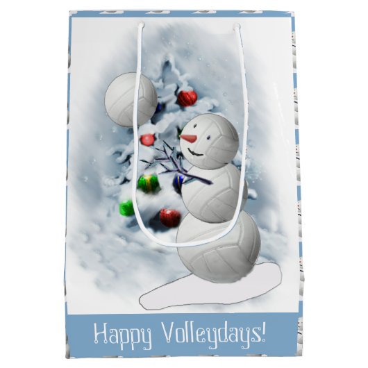 Volleyball Snowman Kerstmis Medium Cadeauzakje (Achterkant)
