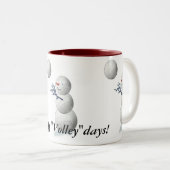 Volleyball Snowman Kerstmis Tweekleurige Koffiemok (Voorkant rechts)