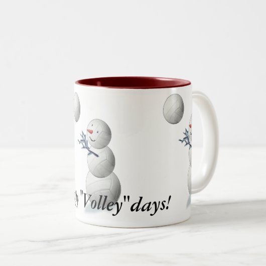 Volleyball Snowman Kerstmis Tweekleurige Koffiemok (Voorkant rechts)