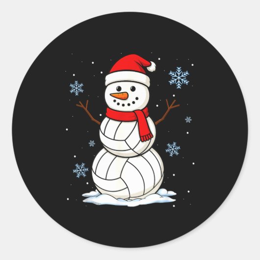 Volleyball Snowman Merry Christmas Funny Srts Xmas Ronde Sticker (Voorkant)