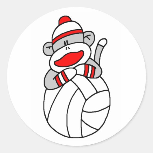 Volleyball Sock Monkey Ronde Sticker (Voorkant)