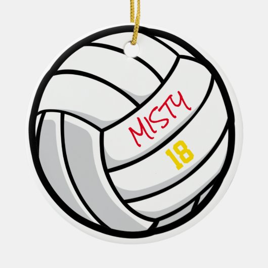 Volleyball Team Custom Player Number Jaar Keramisch Ornament (Voorkant)