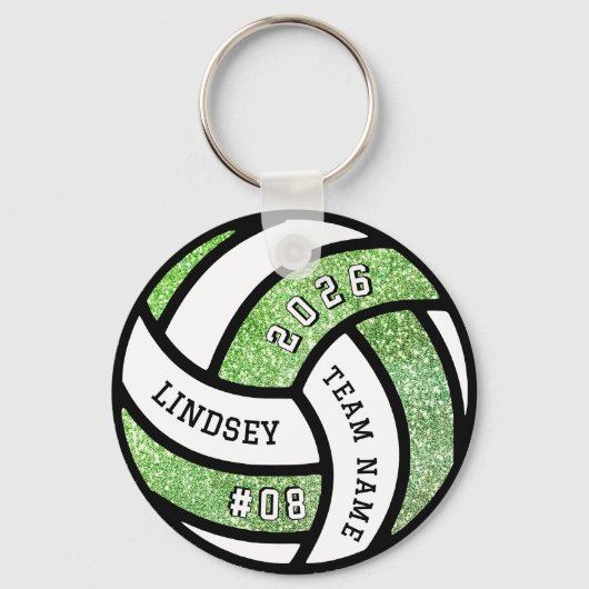 Volleyball Team Player Green Glitter Sleutelhanger (Voorkant)