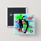 Volleyball Vierkante Button 5,1 Cm (Voorkant /achterkant)