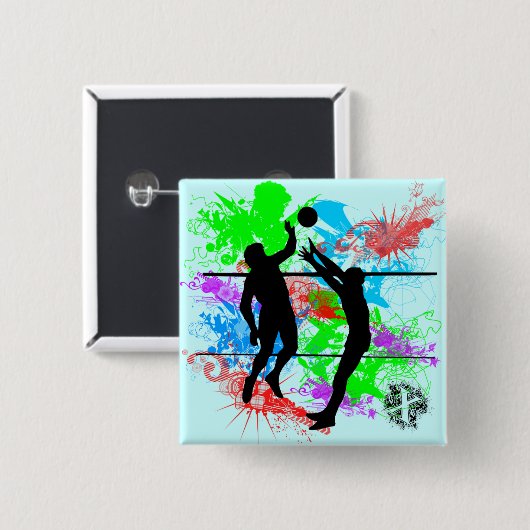 Volleyball Vierkante Button 5,1 Cm (Voorkant /achterkant)