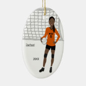 Volleyball Vrouw Black Hair Oranje & Black Keramisch Ornament (Rechts)