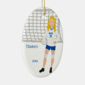 Volleyball Vrouw Blonde Blue & White Keramisch Ornament (Rechts)