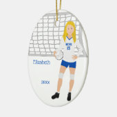 Volleyball Vrouw Blonde Blue & White Keramisch Ornament (Links)