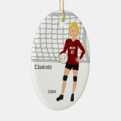 Volleyball Vrouw Blonde Hair Red & Black Keramisch Ornament (Rechts)