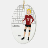 Volleyball Vrouw Blonde Hair Red & Black Keramisch Ornament (Links)