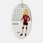 Volleyball Vrouw Blonde Red & Black Keramisch Ornament (Rechts)