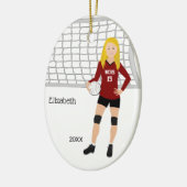 Volleyball Vrouw Blonde Red & Black Keramisch Ornament (Links)