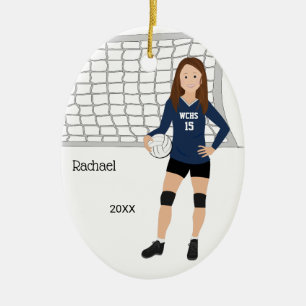 Volleyball Vrouw bruin haar donkerblauw zwart Keramisch Ornament