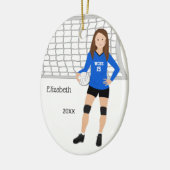 Volleyball Vrouw Brunette Blue & Black Keramisch Ornament (Links)