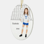 Volleyball Vrouw Brunette Blue & White Keramisch Ornament (Links)