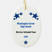 Volleyball Vrouw Brunette Blue & White Keramisch Ornament (Achterkant)