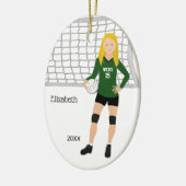 Volleyball Vrouw Brunette Green & Black Keramisch Ornament (Links)