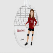 Volleyball Vrouw Brunette in rood en zwart Ornament (voorkant)