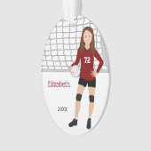 Volleyball Vrouw Brunette in rood en zwart Ornament (voorkant)