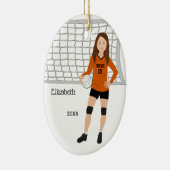 Volleyball Vrouw Brunette Oranje & Black Keramisch Ornament (Rechts)