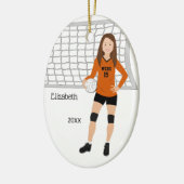 Volleyball Vrouw Brunette Oranje & Black Keramisch Ornament (Links)