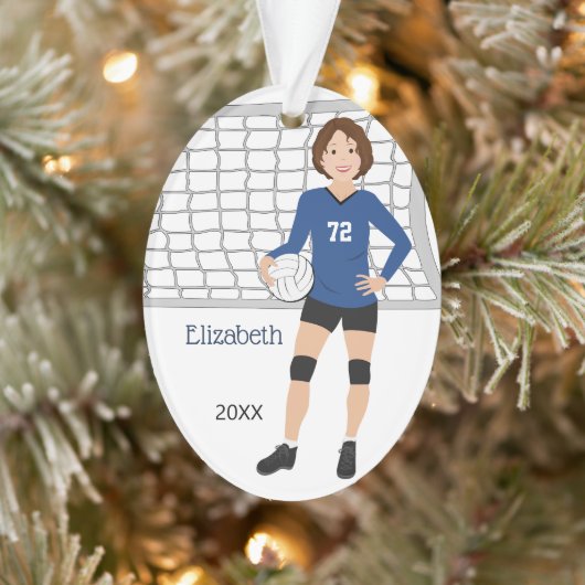 Volleyball Vrouw Curly Brown Hair in Blue Black Ornament (Boom)