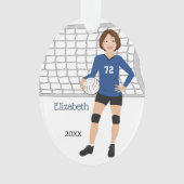 Volleyball Vrouw Curly Brown Hair in Blue Black Ornament (voorkant)