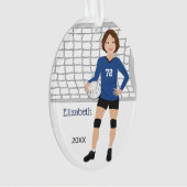 Volleyball Vrouw Curly Brown Hair in Blue Black Ornament (voorkant)
